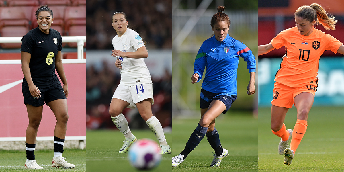 Jess Carter of England, Fran Kirby of England, Manuela Giugliano of Italy, Danielle van de Donk of Holland