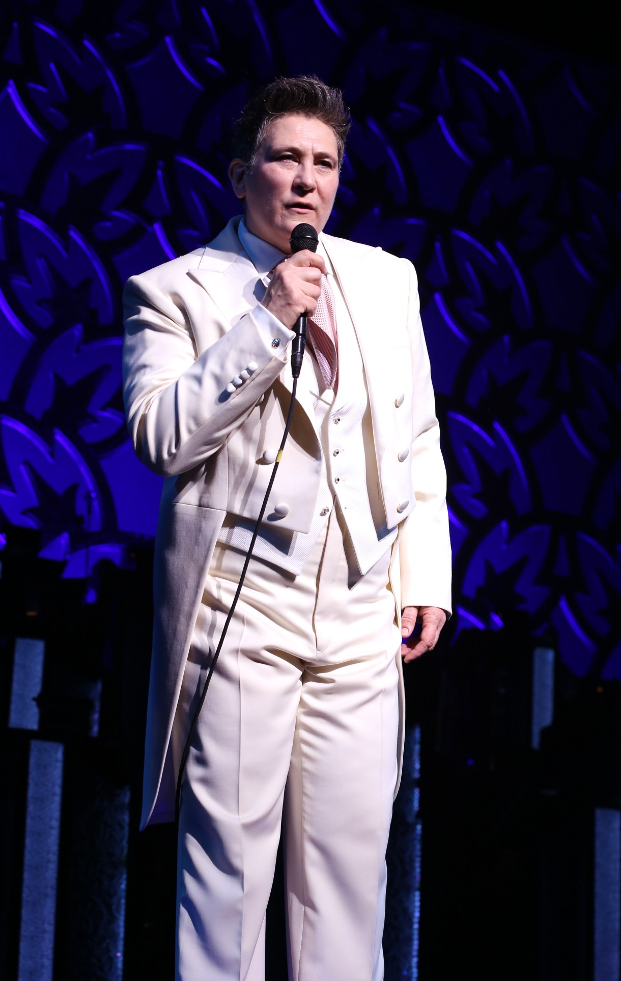 NEW YORK, NY - MARCH 07:  k.d. lang as she performs a special rare "After Midnight" encore performance of her legendary rendition of the Leonard Cohen classic, "Hallelujah" to raise money for the Actor's Fund at the Brooks Atkinson Theater on March 7, 2014 in New York City.  (Photo by Walter McBride/Getty Images)