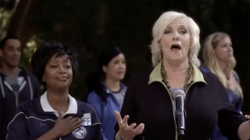 Betty Buckley as Nana Marrin singing the National Anthem
