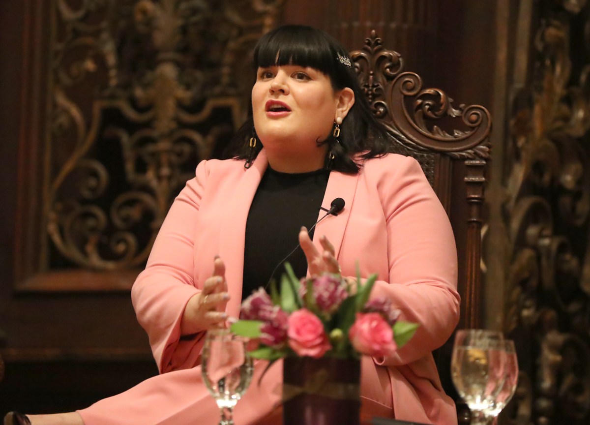 CAMBRIDGE, MA - APRIL 2: Plus-side advocate Nicolette Mason takes part in a roundtable discussion called #HarvardHearsYou at Harvard Universitys 2019 Summit for Gender Equity at Memorial Church in Cambridge, MA on April 2, 2019. (Photo by Matthew J. Lee/The Boston Globe via Getty Images)