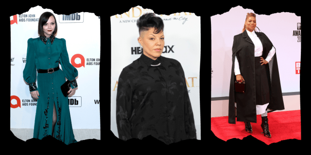 an image featuirng looks from christina ricci, sara ramirez and queen latifah on various red carpets