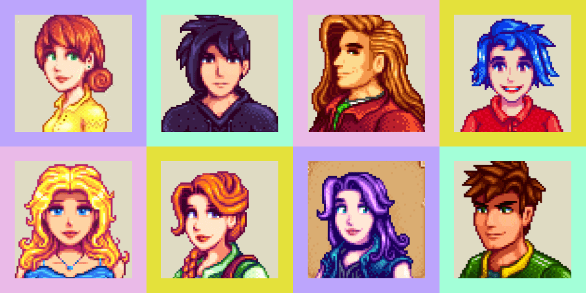 the graphic. from the stardew valley quiz about marrying a character featuring various of the eligible characters