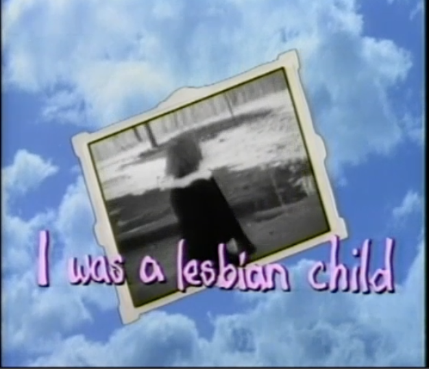 A black-and-white photo of a child turned away with the text "I was a lesbian child"