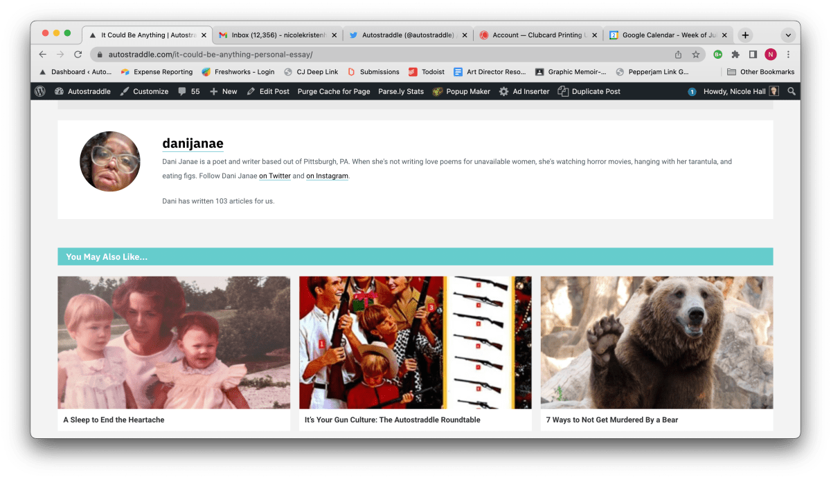 the recommended posts below Dani's essay showing a helpful 7 ways not to get murdered by a bear