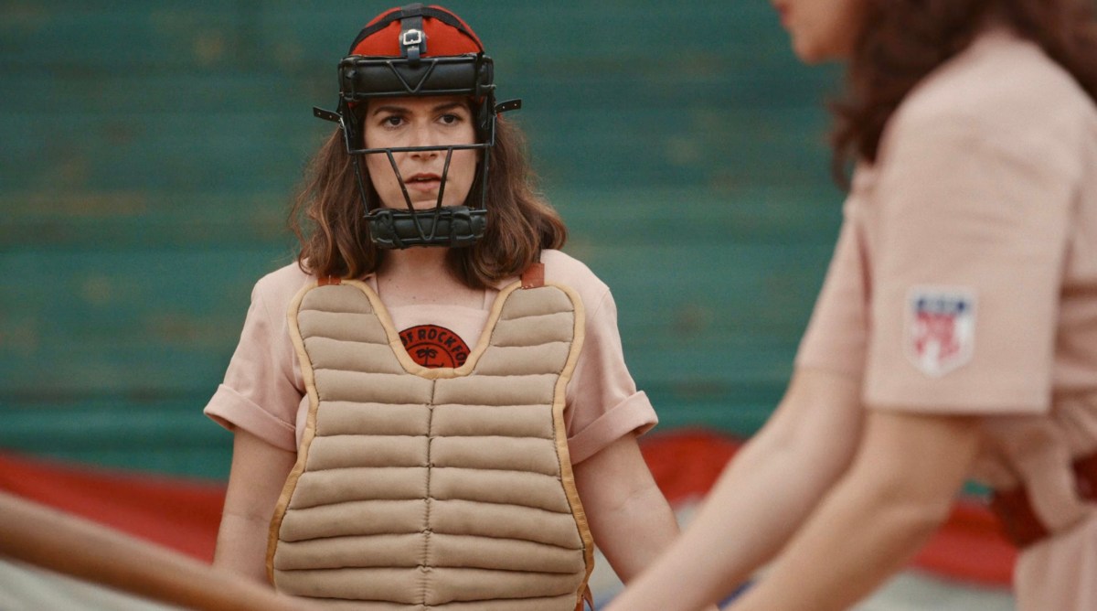 A League of Their Own recap: Carson, dressed as the pitcher, looks at Greta dumbfounded