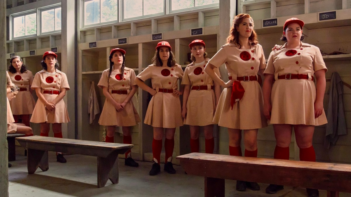 The cast of A League of Their Own in their Rockford Peaches uniforms