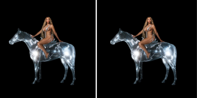 The cover art for Renaissance by Beyoncé features Beyoncé on an iridescent horse.