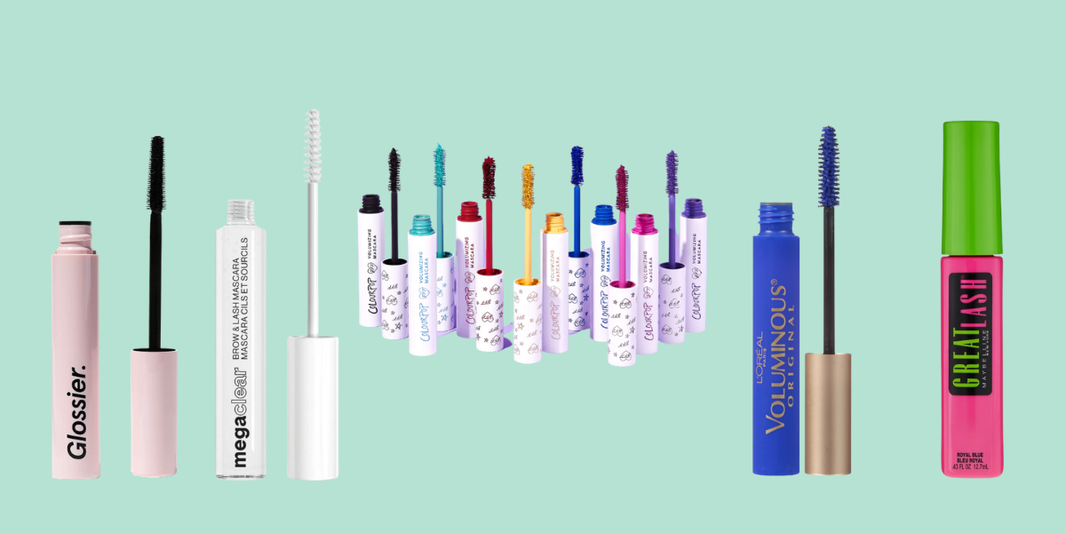 A collection of clear and brightly colored mascaras