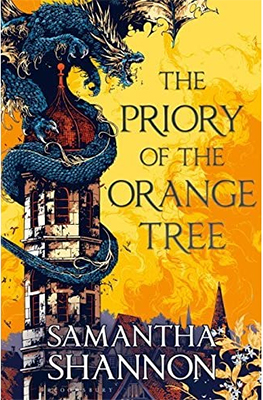 The cover for Priory of the Orange Tree features a dragon wrapped around the turret of a castle 