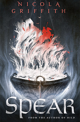 The cover for Spear features a red knight on a red horse emerging from the smoke of a cauldron