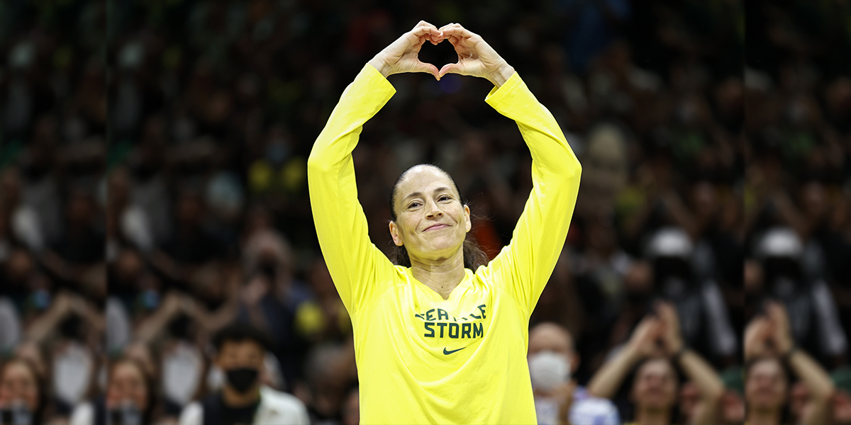 Sue Bird #10 of the Seattle Storm acknowledges fans before her last regular season home game of her career against the Las Vegas Aces at Climate Pledge Arena on August 07, 2022