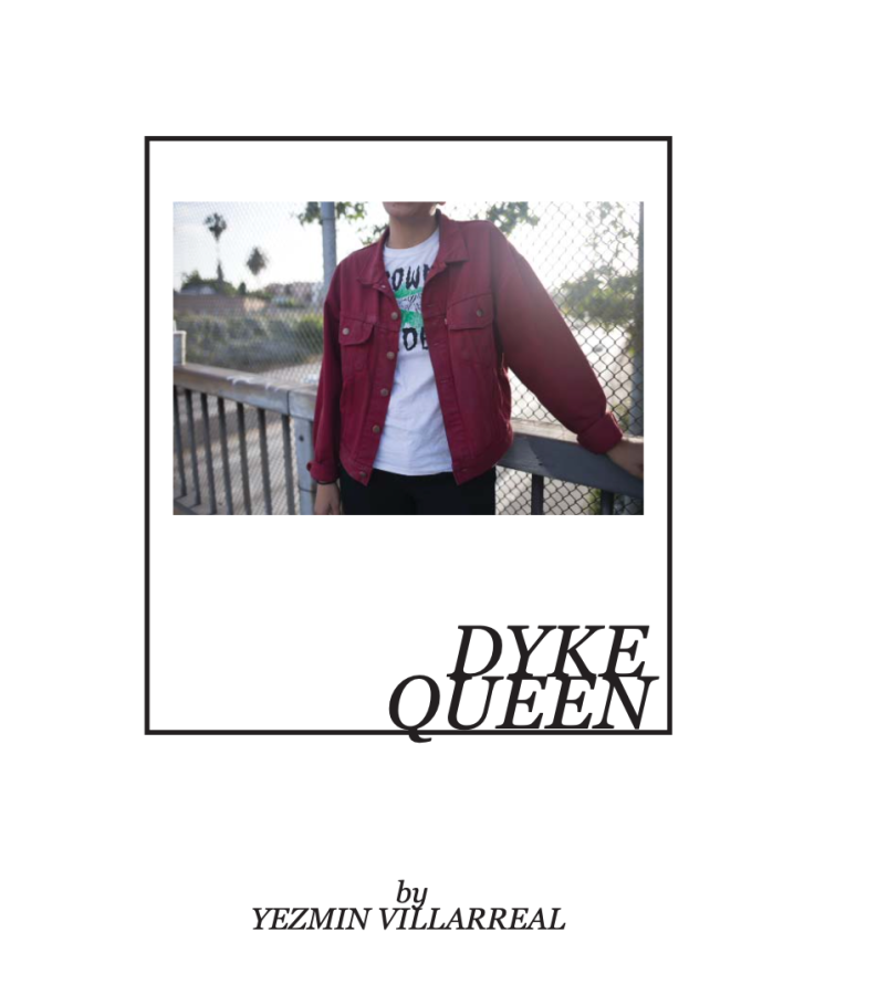 the cover of dyke queen zine issue one, featuring a person's torso against a white background