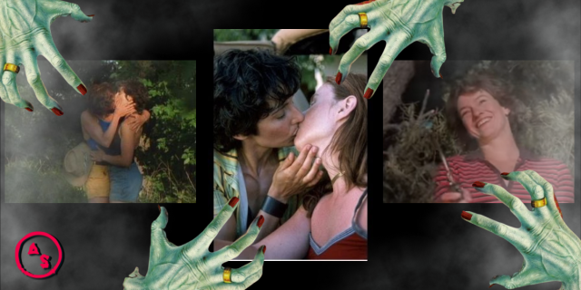 Two women make out in the woods, two other women make out in the woods, one woman holds a blow torch. There are demon hands clawing at all of the stills, which are from the movie Make a Wish.