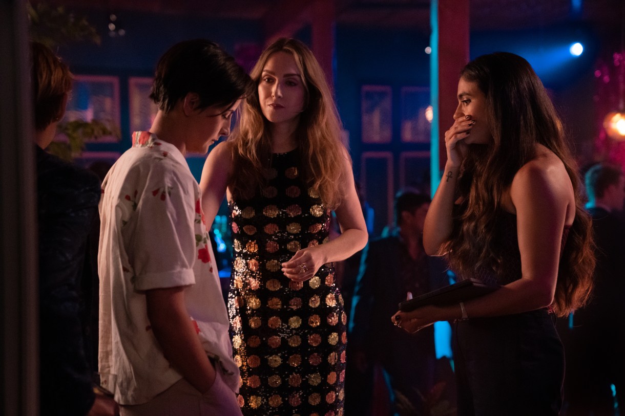 (L-R): Jacqueline Toboni as Finley, Jamie Clayton as Tess and Arienne Mandi as Dani in THE L WORD: GENERATION Q, "Last Year". Photo Credit: Nicole Wilder/SHOWTIME.