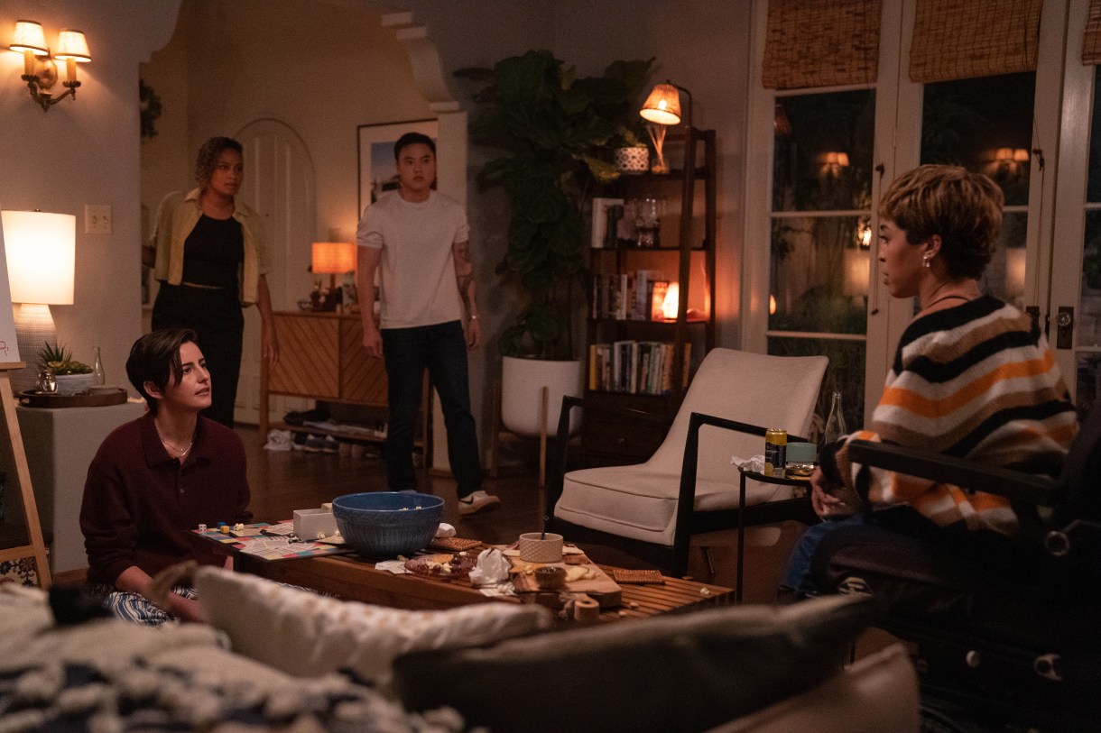 (L-R): Jacqueline Toboni as Finley, Rosanny Zayas as Sophie, Leo Sheng as Micah and Jillian Mercado as Maribel in THE L WORD: GENERATION Q, "Los Angeles Traffic".