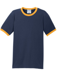 A navy tee with yellow trim