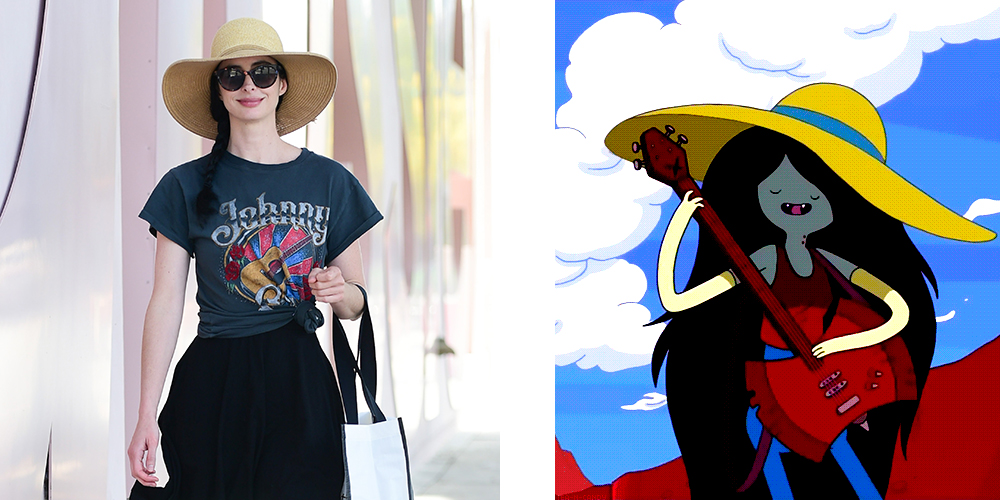 Krysten Ritter in a floppy sun hat and Marceline in the exact same hat