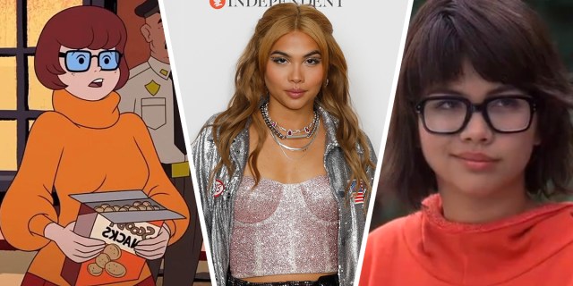 Animated Daphne, Hayley Kiyoko in a diamond bustier on the red carpet, a young Hayley Kiyoko as Velma in live-action Scooby-Doo!