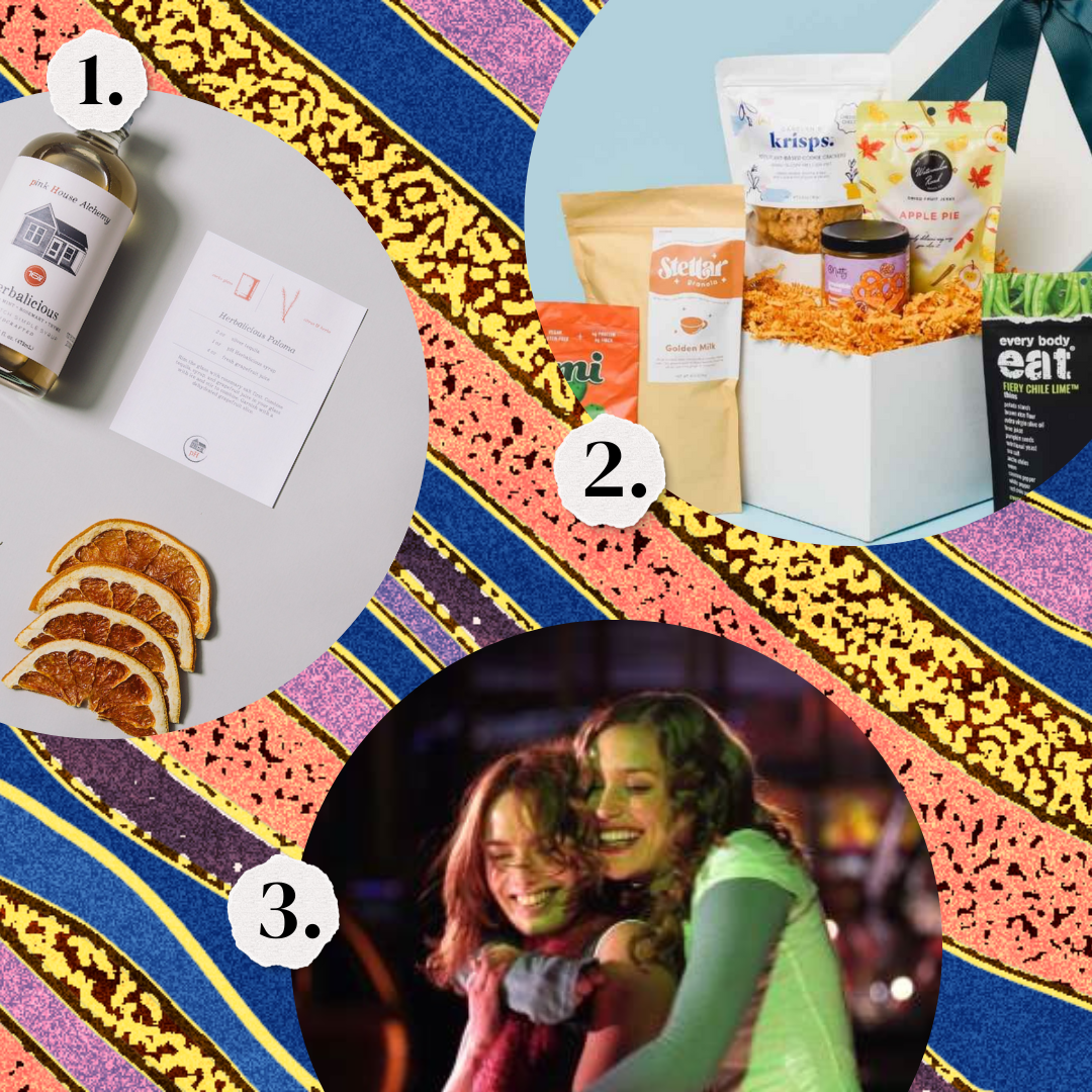1. A paloma cocktail kit. 2. A snack pack. 3. The movie Imagine Me & You