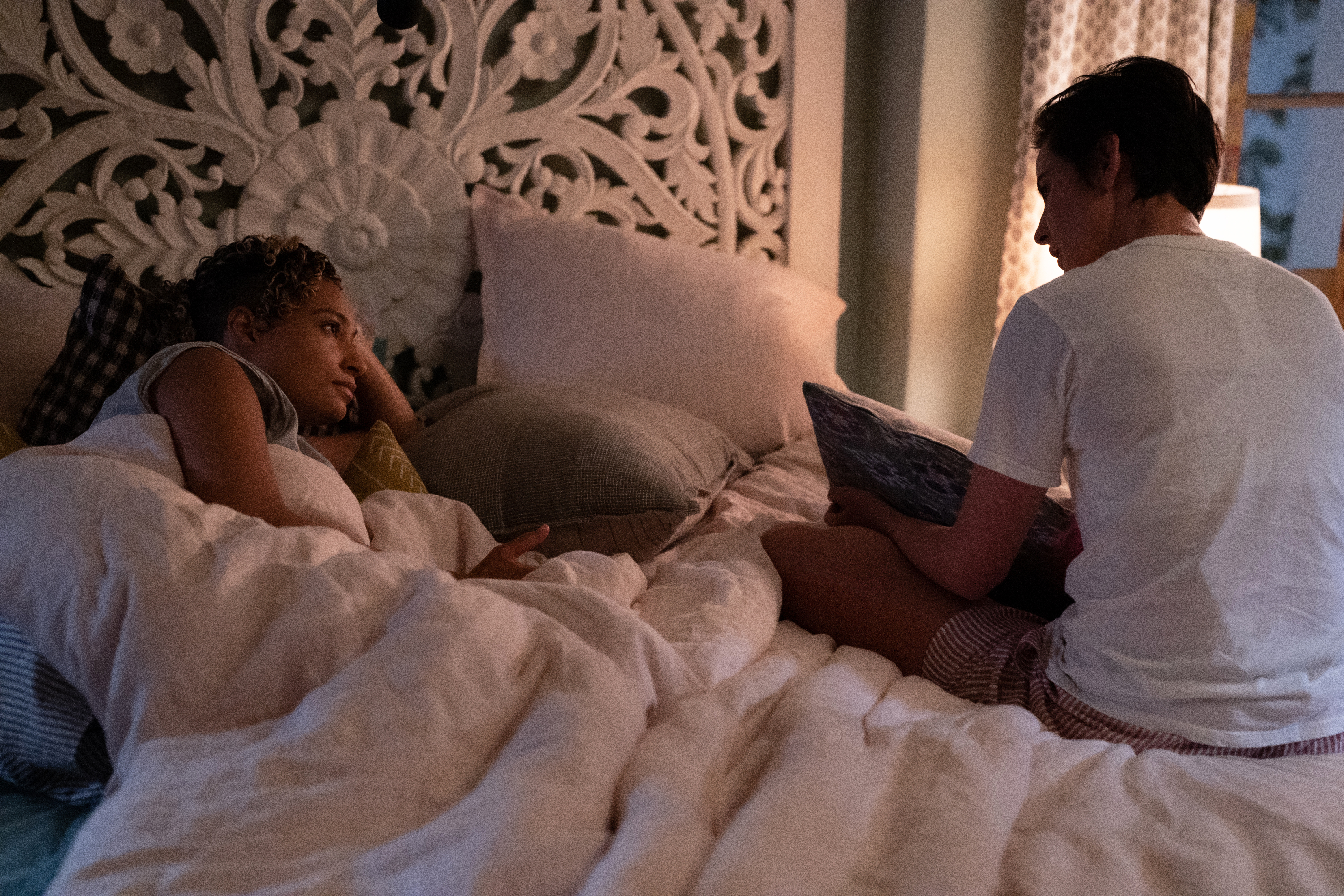 Last to Know (L-R): Rosanny Zayas as Sophie and Jacqueline Toboni as Finley in THE L WORD: GENERATION Q, "Last To Know". Photo Credit: Nicole Wilder/SHOWTIME.