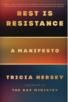 the cover of rest is resistance features three stripes of color, red, yellow and blue
