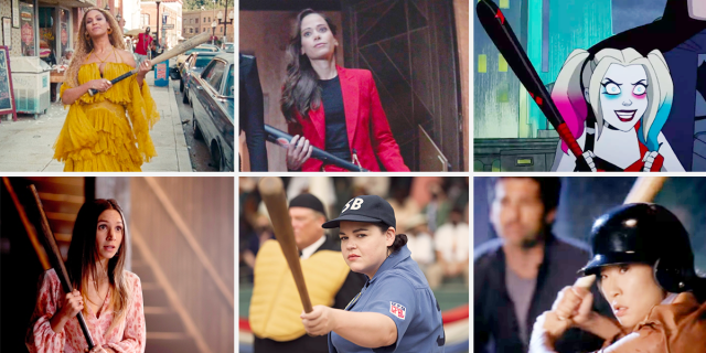 Six babes with baseball bats from this list. Top, L to R: Beyonce, Renee Montoya, Harley Quinn. Bottom, L to R: Waverly Earp, Jo DeLuca, Cristina Yang