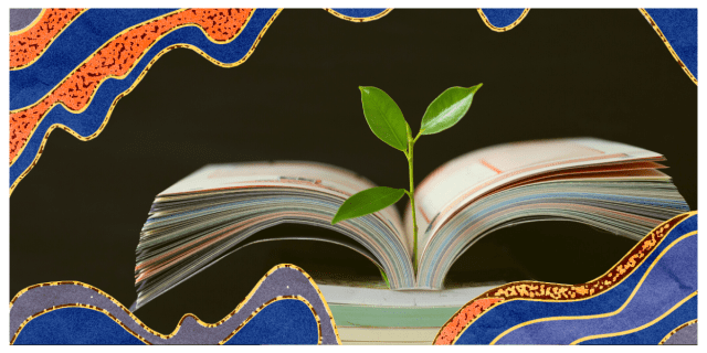 a book with a plant springing from it