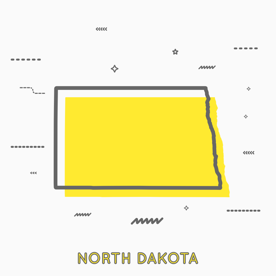 A Yellow Outline of North Dakota