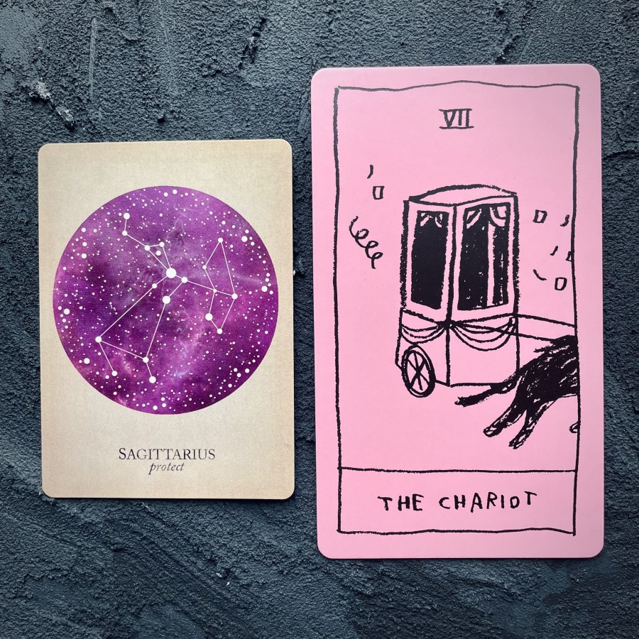 Card 1: Sagittarius, Card 2: The Chariot