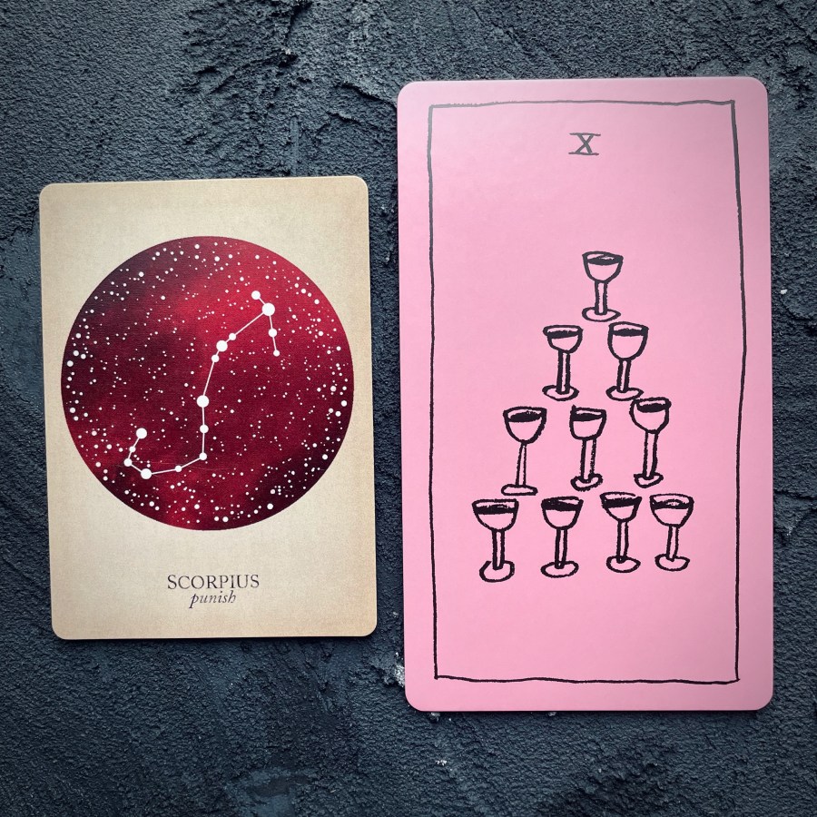 Card 1: Scorpio, Card 2: Ten of cups