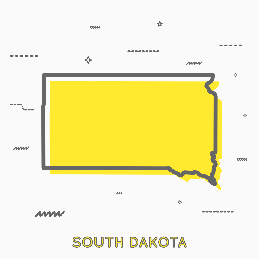 A Yellow Outline of South Dakota