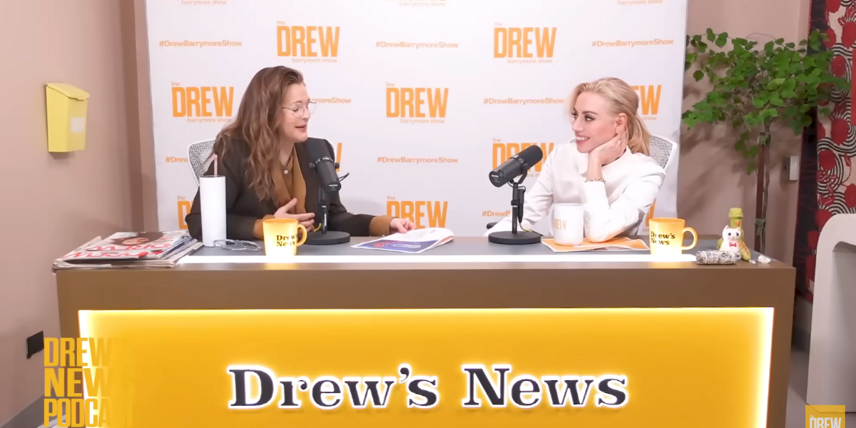 Drew Barrymore and Aubrey Plaza talking on Drew's podcast