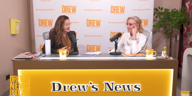 Drew Barrymore and Aubrey Plaza talking on Drew's podcast