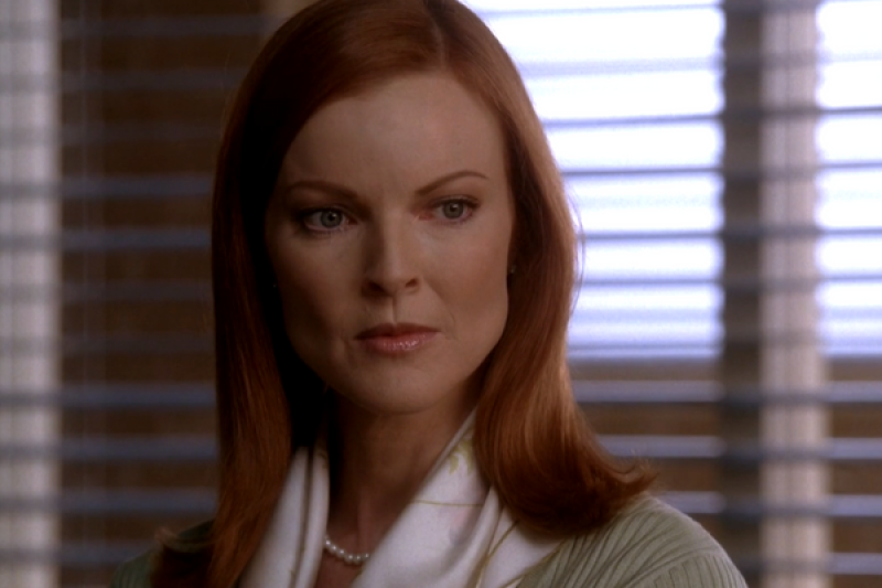 Bree Van de Kamp from Desperate Housewives with a serious look