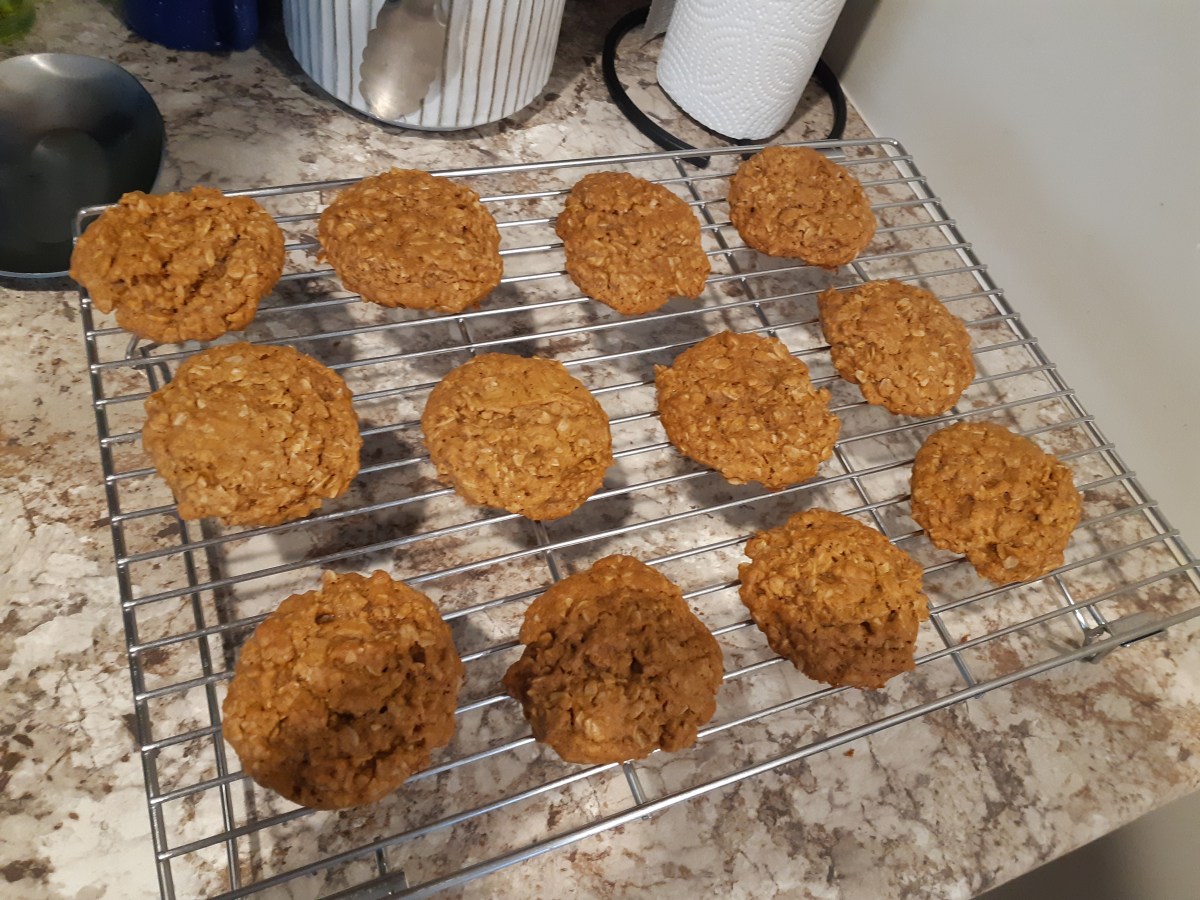 Gingerbread oatmeal cookies on a cooling rack