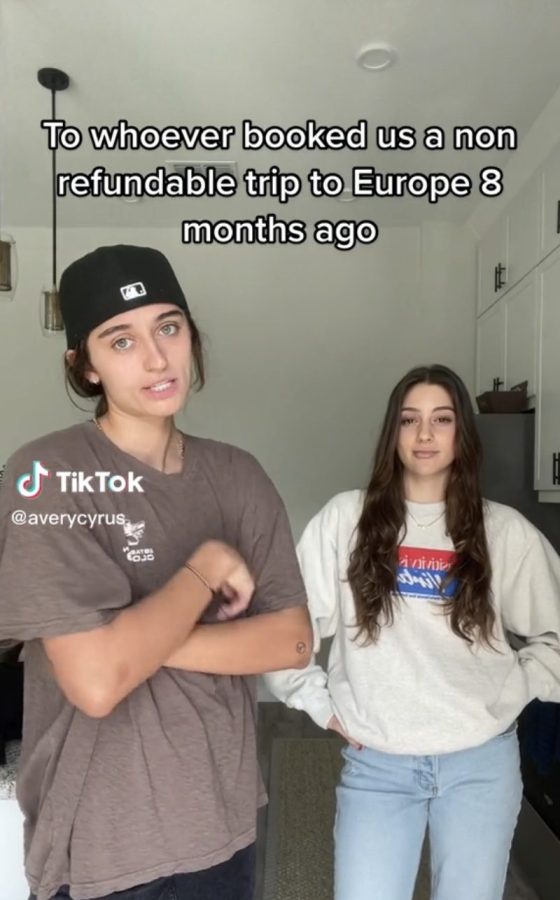 Avery and Soph tiktok that says "to whomever booked a non-refundable trip to Europe months ago"