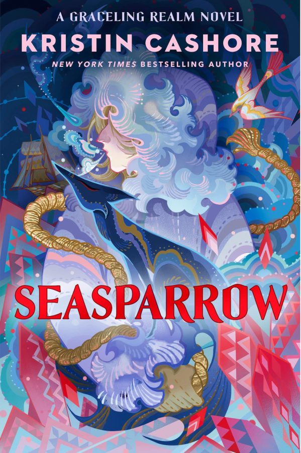 a fantastical illustrated cover shows birds and serpents flying through the air amidst crystals and clouds