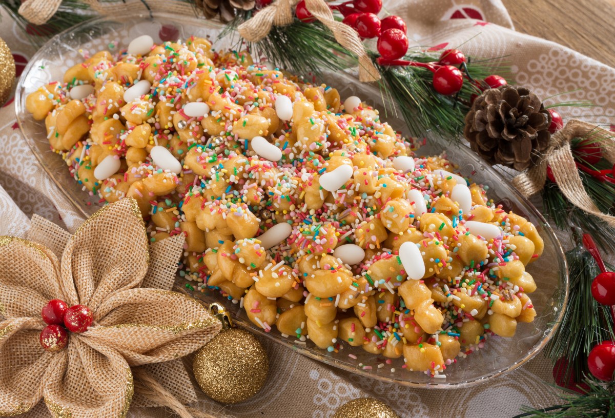 Italian Struffoli cookies decorated with sprinkles