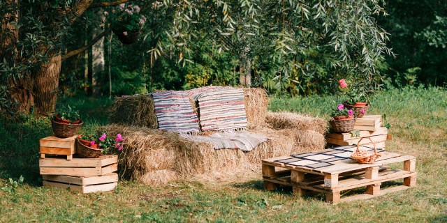 a sofa made from straw