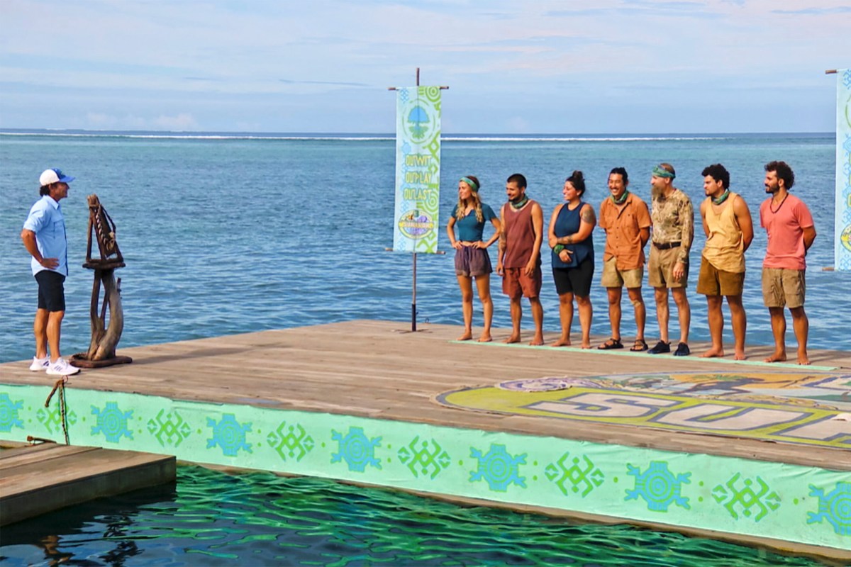 The final six contestants of Survivor season 43 on the deck with Jeff