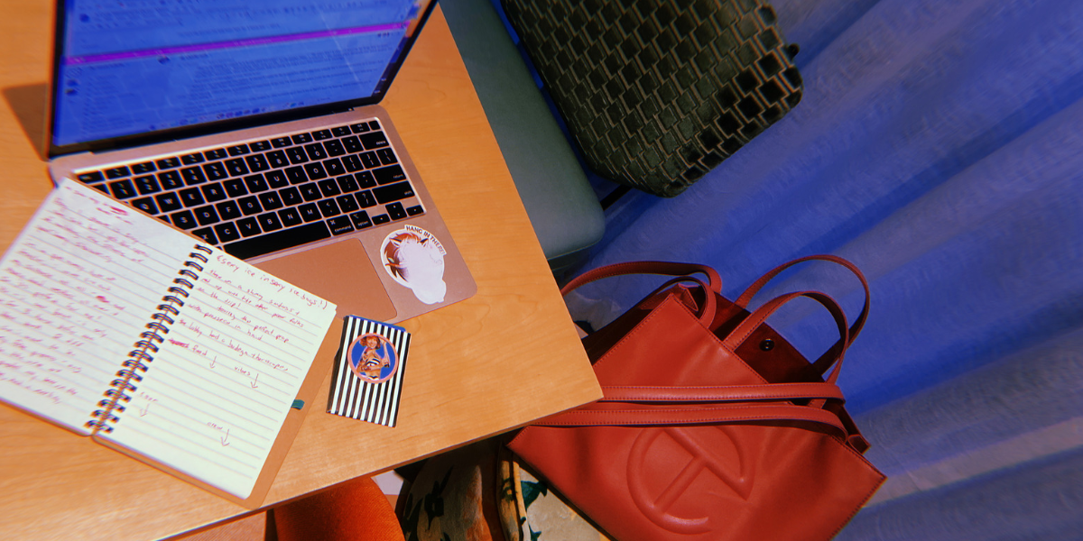 Working in the lobby of The Moxy South Beach with my computer and notebook