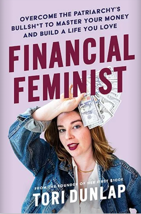 cover of financial feminist, shows the author holding a bunch of money on the cover