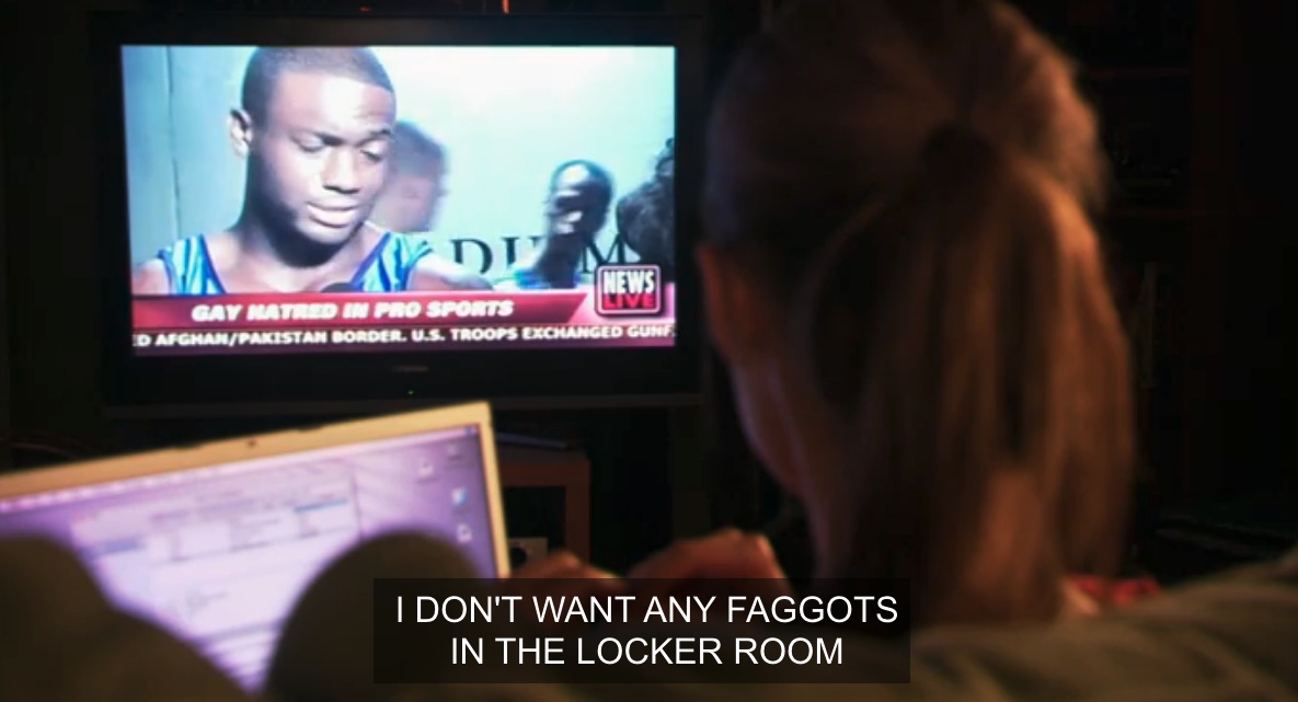 Daryl on TV saying "I don't want any faggots in the locker room"