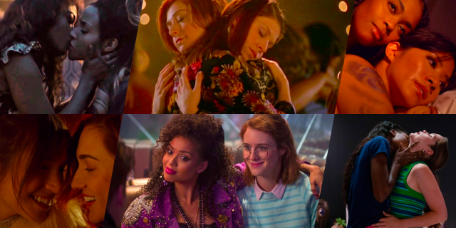Best Lesbian Sci-Fi Fantasy TV. Top, L to R: Sophie and Ryan from Batwoman, Willow and Tara from Buffy, Anissa and Grace from Black Lightning. Bottom, L to R: Nicole and Waverly from Wynonna Earp, Black Mirror: San Junipero, Juliette and Cal from First Kill