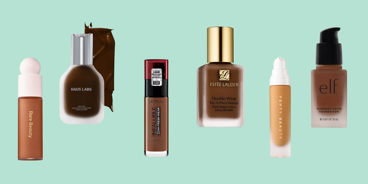 Six liquid foundations in an array of shades