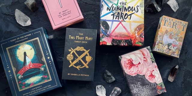 Several tarot decks made by queer creators