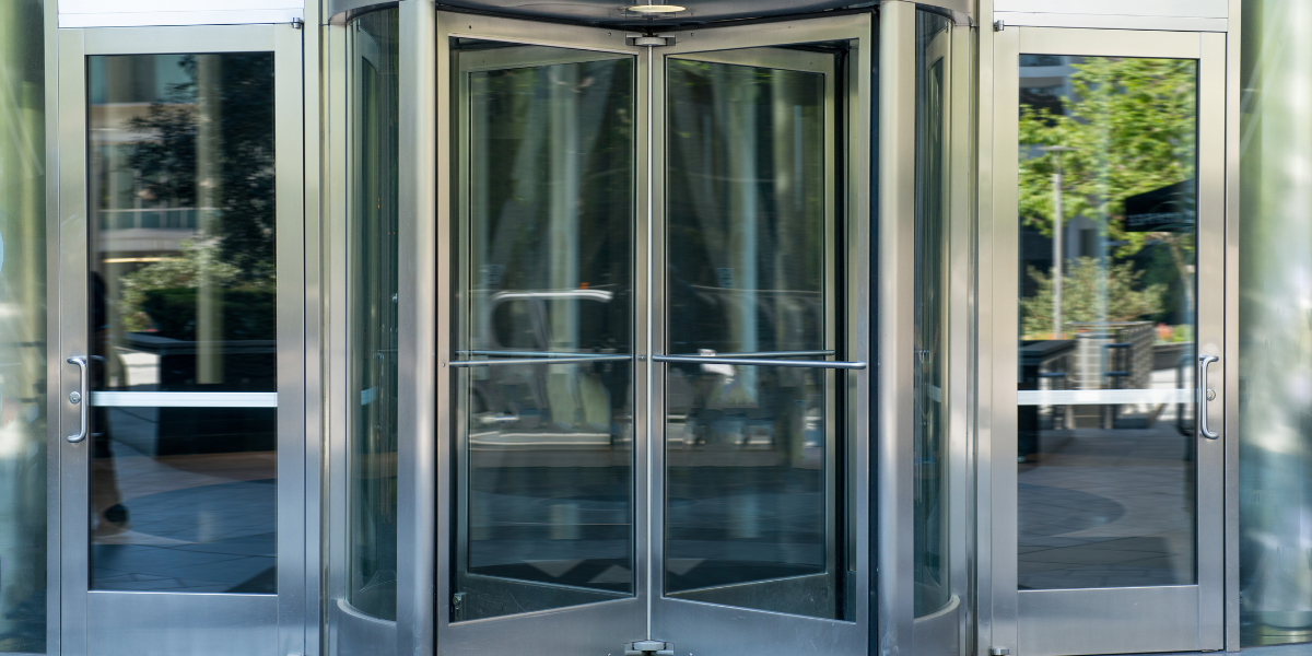A glass revolving door