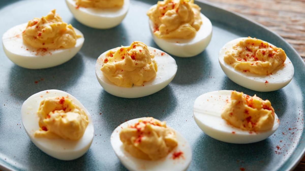 a plate of devilled eggs