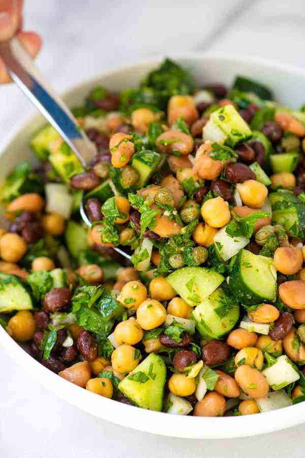 a bean salad with avocado