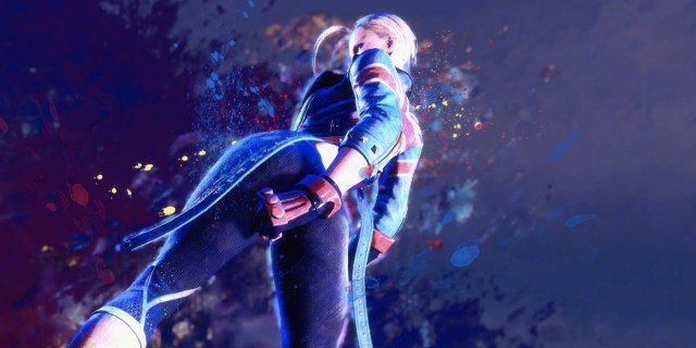 Cammy from Street Fighter 6 is shown from behind, in a fighting stance.
